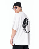 Yin Yang Brush Graphic Oversized White T-Shirt in white cotton streetwear style