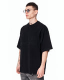 Martin Valen Men’s Oversized Embossed Basic Black T-shirt shown on a model in a clean studio front view