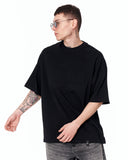 Martin Valen Men’s Oversized Embossed Basic Black T-shirt with a minimal black-on-black embossed logo design