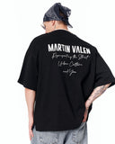 "Slogan" Men’s Oversized Printed Designer T-shirt in Black in a full-body studio product image
