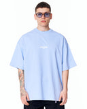 "Slogan" Men’s Oversized Printed Designer T-shirt in Blue shown on a model in a clean studio front view