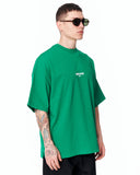 "Slogan" Men’s Oversized Printed Designer T-shirt in Green featuring an oversized fit and minimal chest print