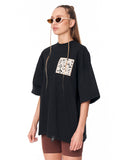 3D Embroidery Applique Lace Black T-shirt with oversized streetwear fit