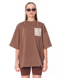 3D Embroidery Applique Lace Brown T-shirt with lace chest detail