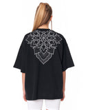 Embroidery Mandala Oversized Black T-shirt front view