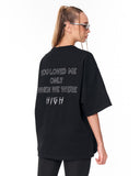“Loved Me” Text Print Black Oversized T-shirt with expressive back text