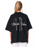 Mandala Shining Print with 3D Embroidery Black T-shirt mandala design