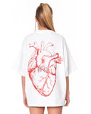 No Heart Graphic White Oversized T-shirt with red anatomical heart artwork