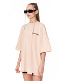 Oversized Chest 3D Printed Back Transfer Printed Beige T-shirt with bold back hand print