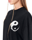 Yin Yang Brush Graphic Black Oversized T-Shirt with bold chest artwork