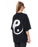 Yin Yang Brush Graphic Black Oversized T-Shirt in premium black cotton
