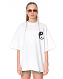 Yin Yang Brush Graphic White Oversized T-Shirt with black brush graphic