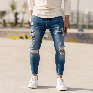Herren Distressed Jeans mit Flick in dunkelblau - 4