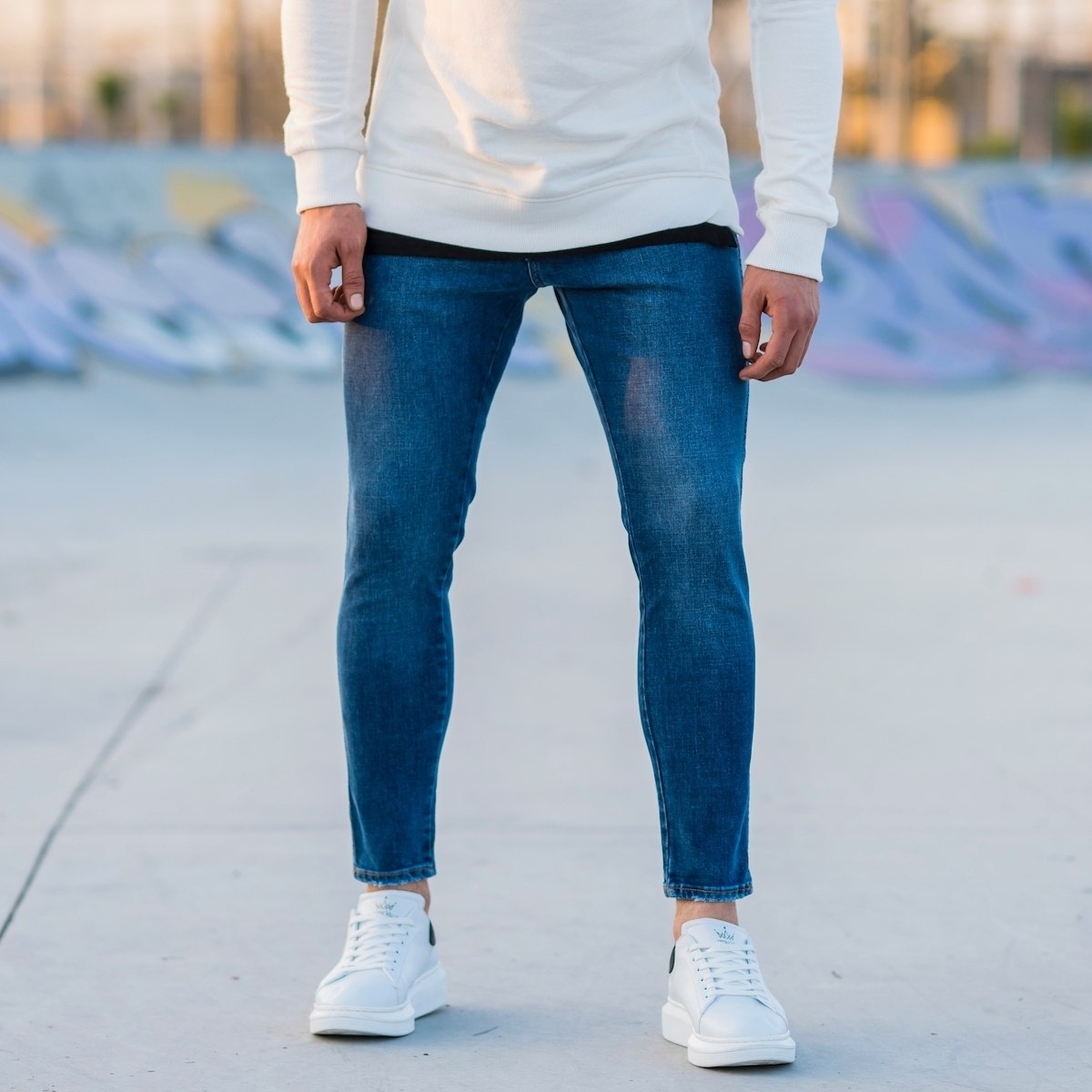 Men's Vintage Skinny Jeans In Navy Blue