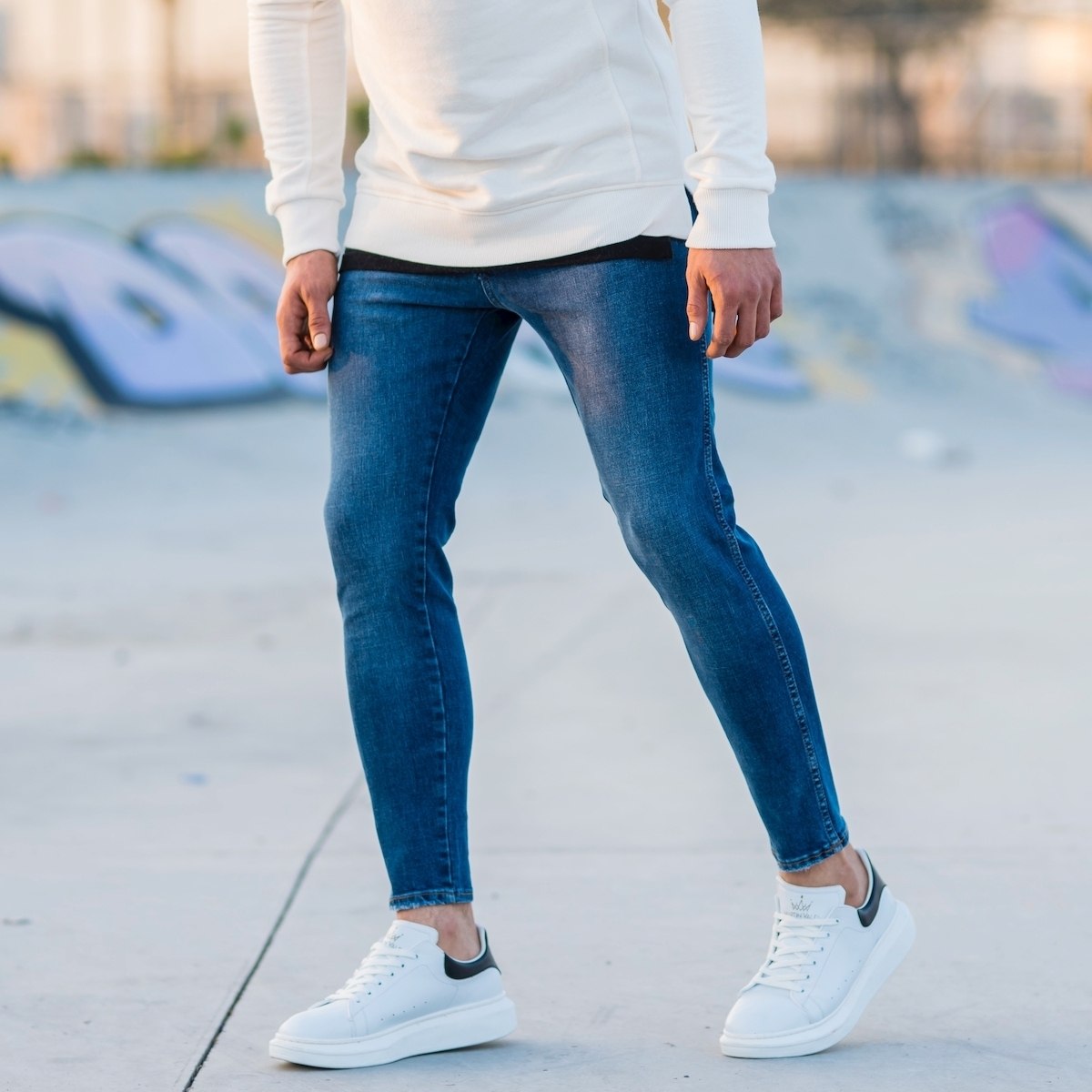 Men's Vintage Skinny Jeans In Navy Blue