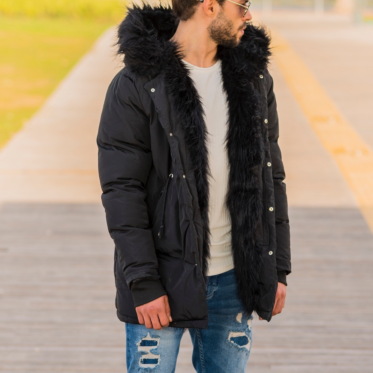 Men's Winter Furry Puffy Coat Black