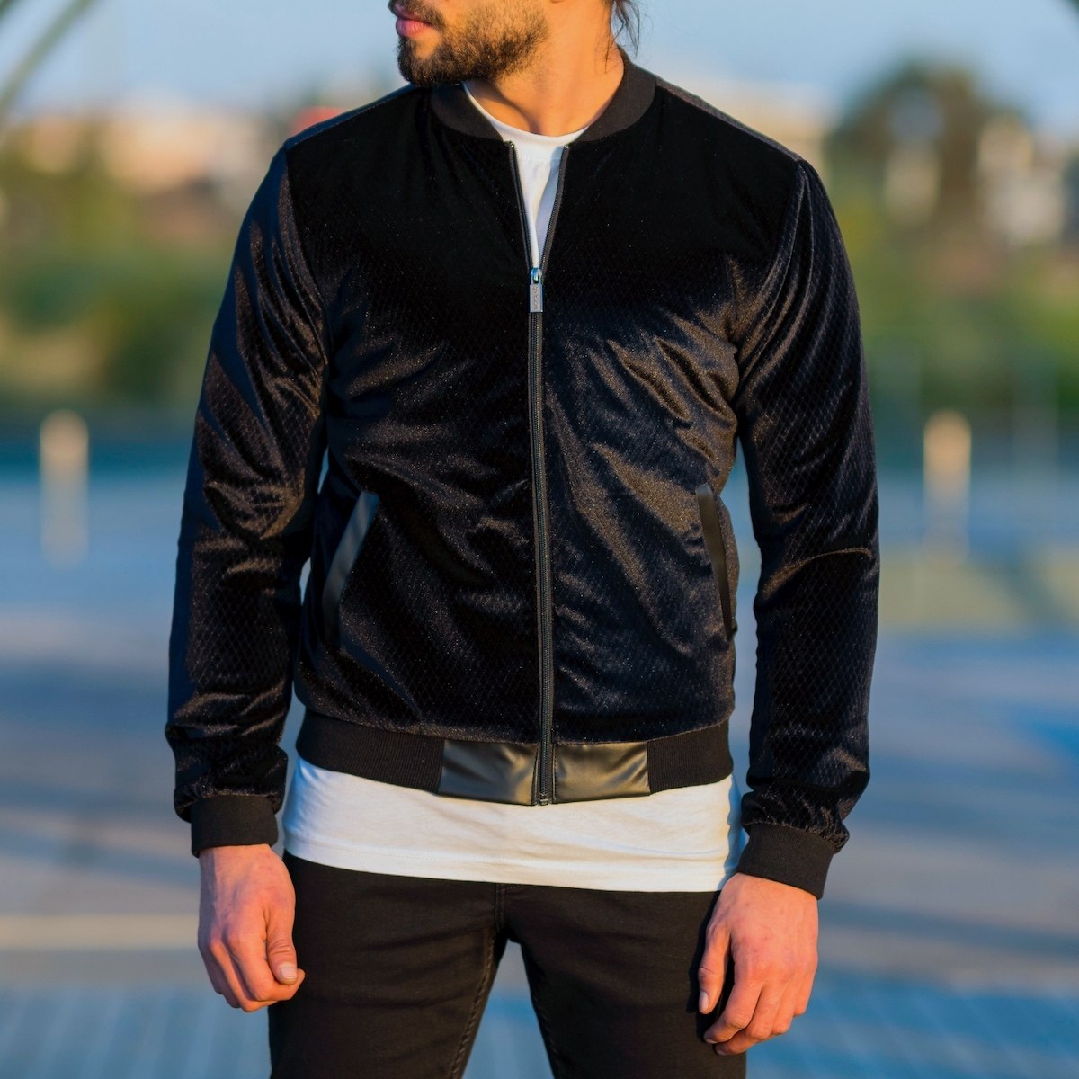 Mens Suede Bomber Jacket In Black 