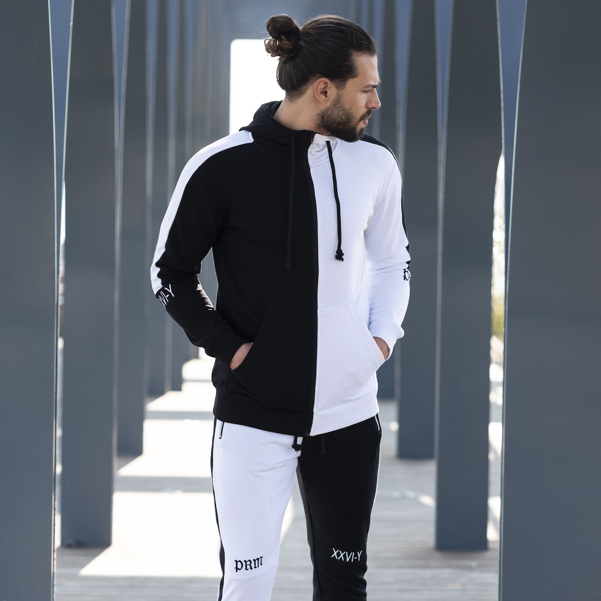 Men's Double Colored Tracksuit In Black-White