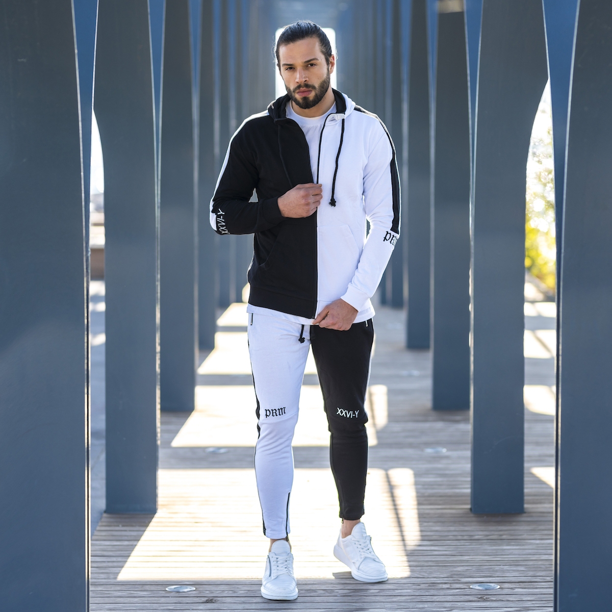 Men's Double Colored Tracksuit In Black-White