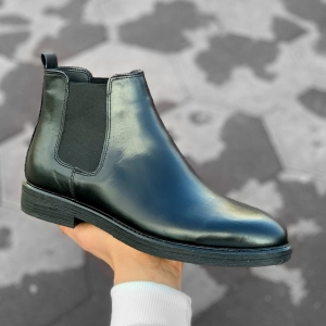 Herren Leder Stiefel Chelsea Boots in schwarz - 1