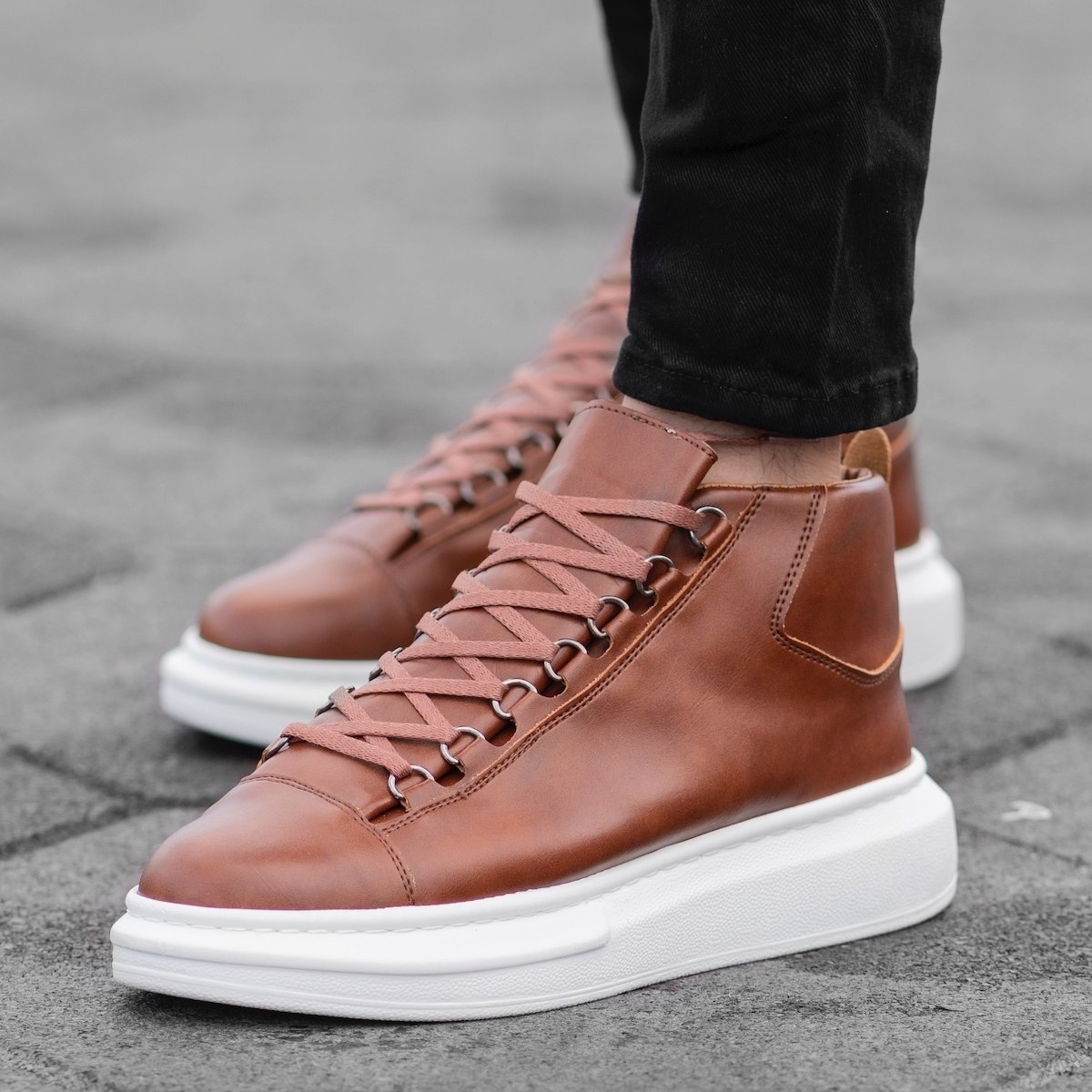 Men’s High Top Sneakers Shoes Taupe
