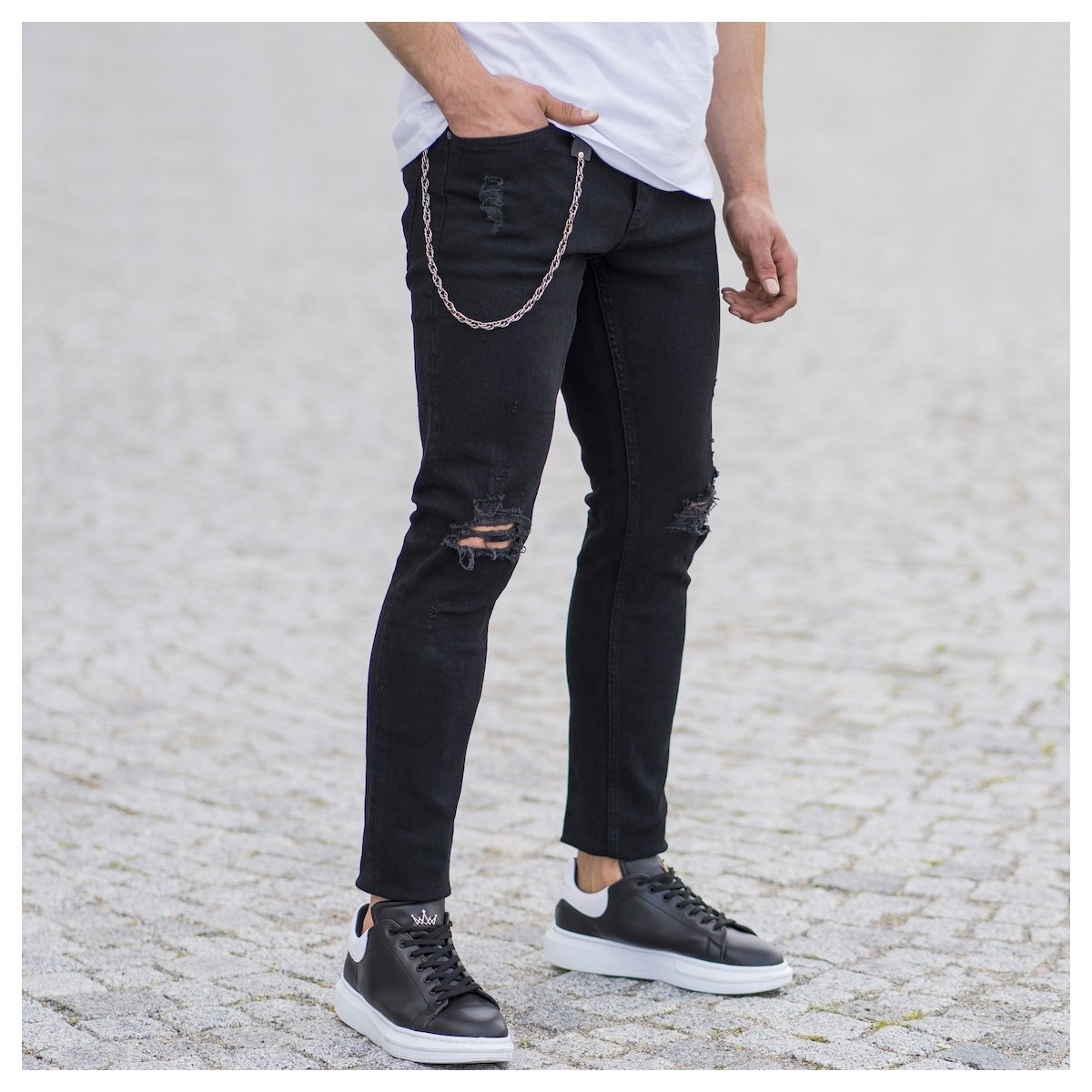 mens black jeans with chain