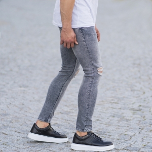 Herren Skinny Jeans mit Rissen in anthrazit - 2