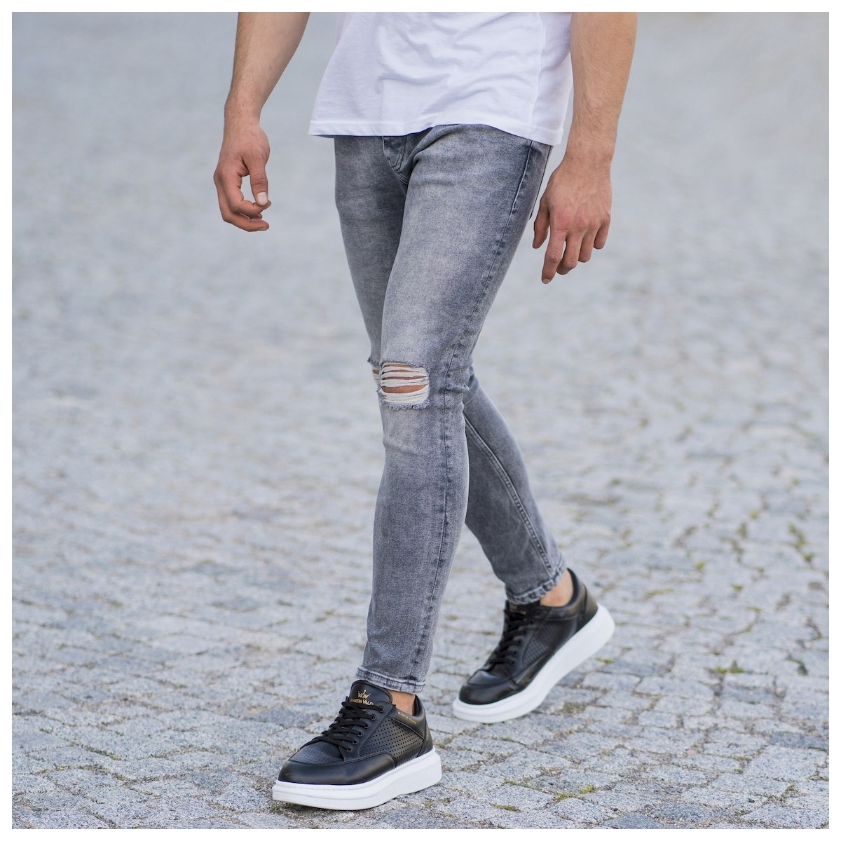 Herren Skinny Jeans mit Rissen in anthrazit - 5