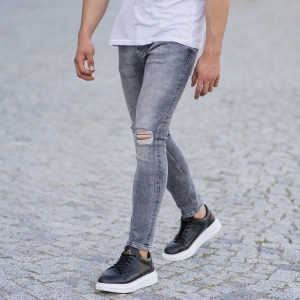 Herren Skinny Jeans mit Rissen in anthrazit - 5