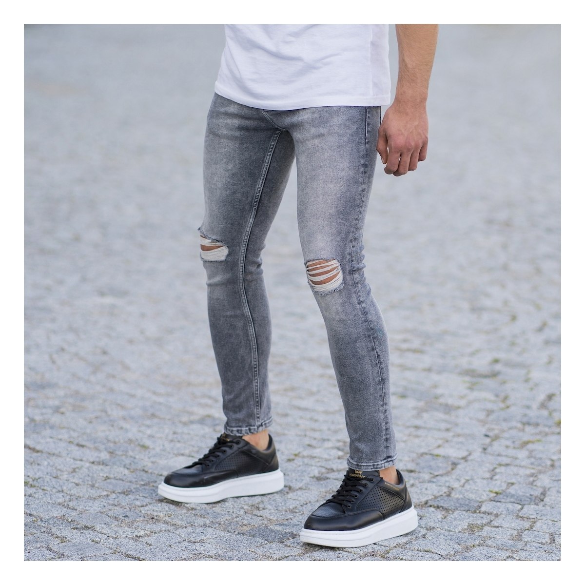 Men's Distorted Leg Skinny Jeans In Anthracite - 6