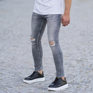 Herren Skinny Jeans mit Rissen in anthrazit - 6