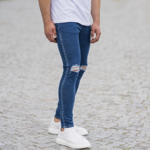 Men's Distorted Leg Skinny Jeans In Navy Blue - 2