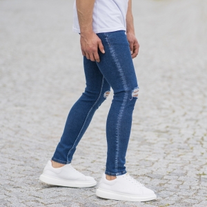 Men's Distorted Leg Skinny Jeans In Navy Blue - 3