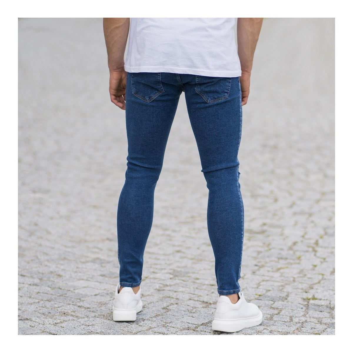 Men's Distorted Leg Skinny Jeans In Navy Blue
