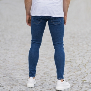 Men's Distorted Leg Skinny Jeans In Navy Blue