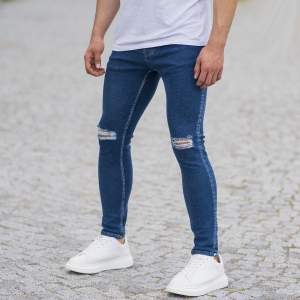 Men's Distorted Leg Skinny Jeans In Navy Blue - 5