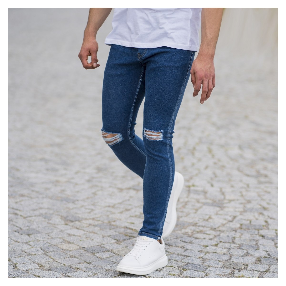 Herren Skinny Jeans mit Rissen in dunkelblau - 6