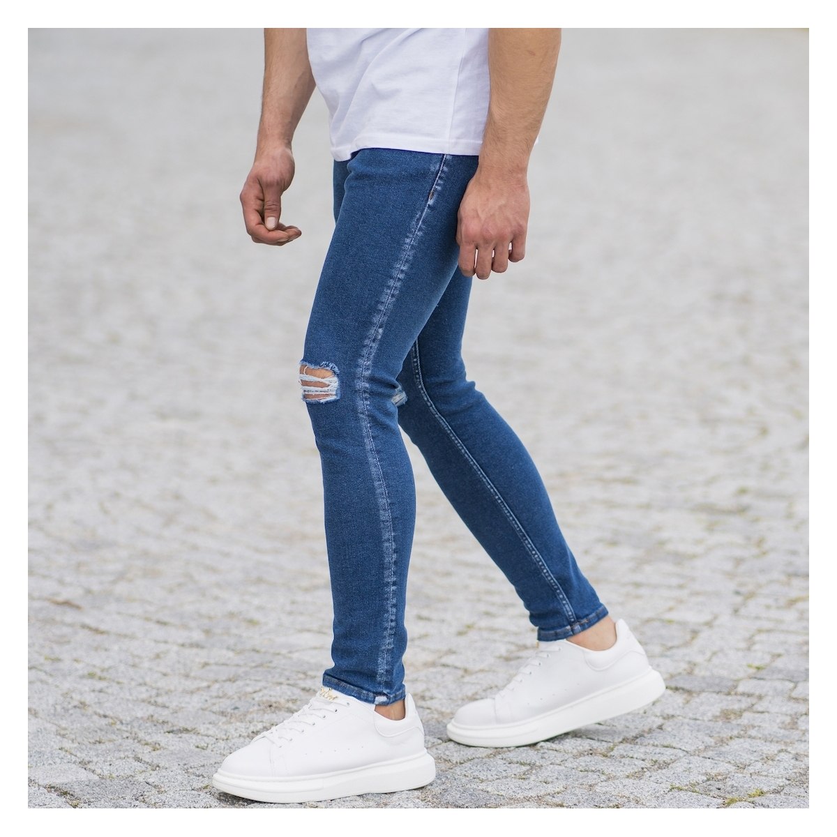 Herren Skinny Jeans mit Rissen in dunkelblau - 8