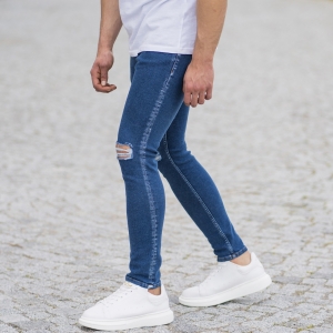 Men's Distorted Leg Skinny Jeans In Navy Blue - 8