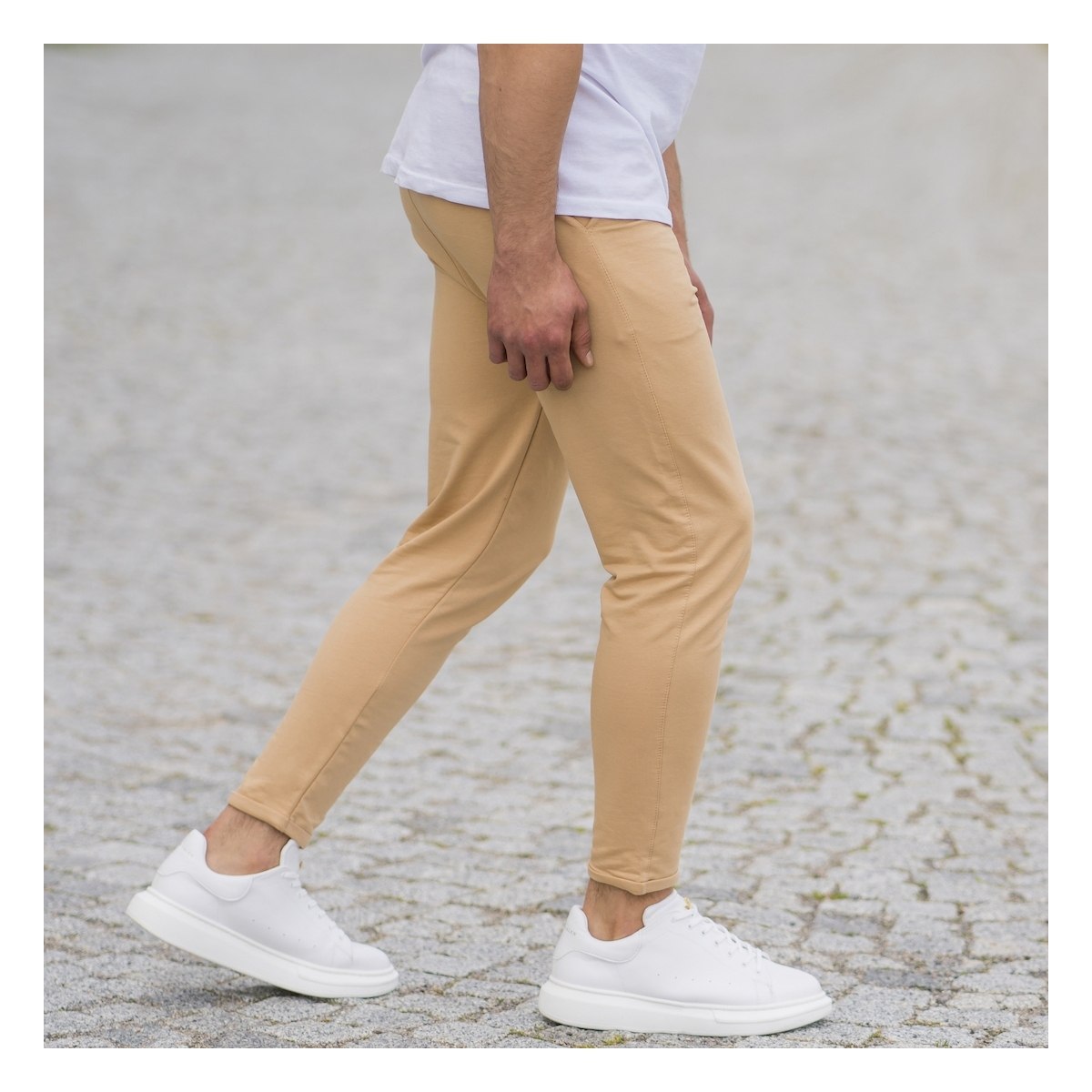 Men's Skinny Basic SweatPants In Beige | Martin Valen