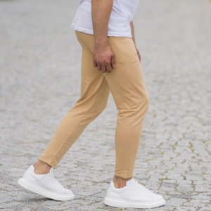 Men's Skinny Basic SweatPants In Beige