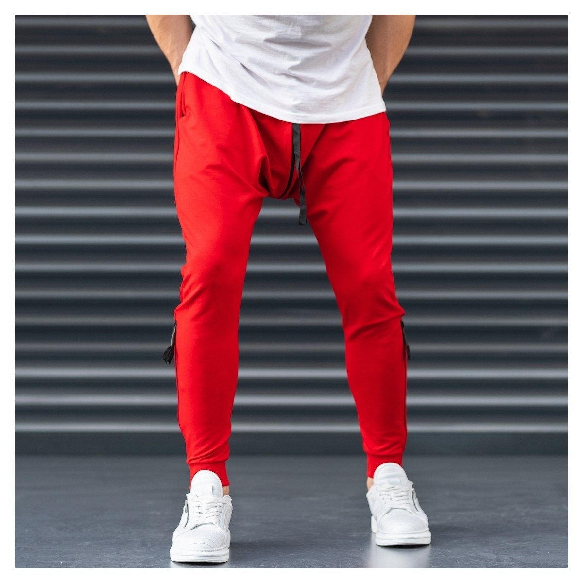 Red Shalvar Trousers with Zip - 1