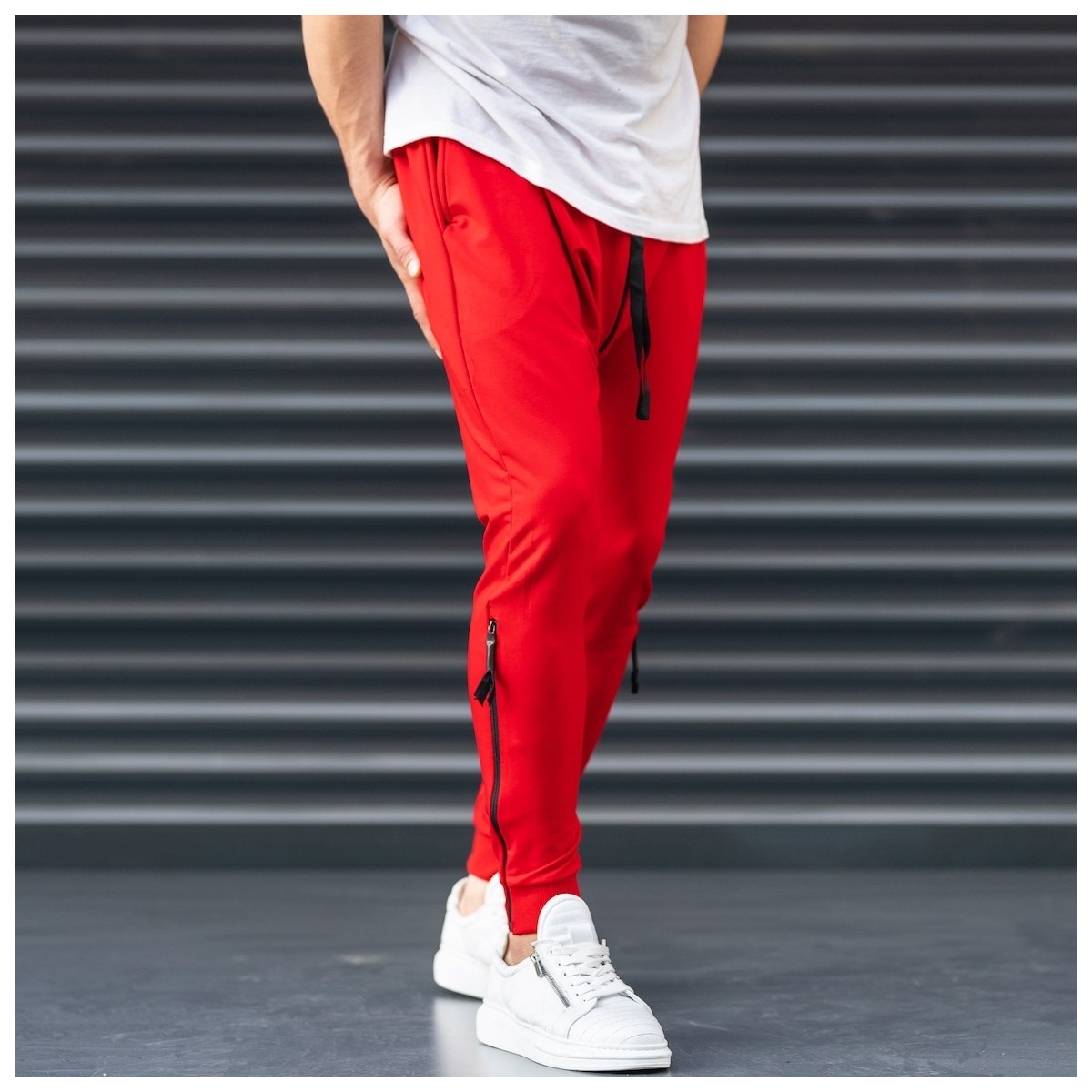 Red Shalvar Trousers with Zip - 3