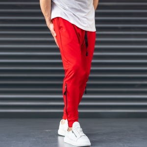 Red Shalvar Trousers with Zip - 3