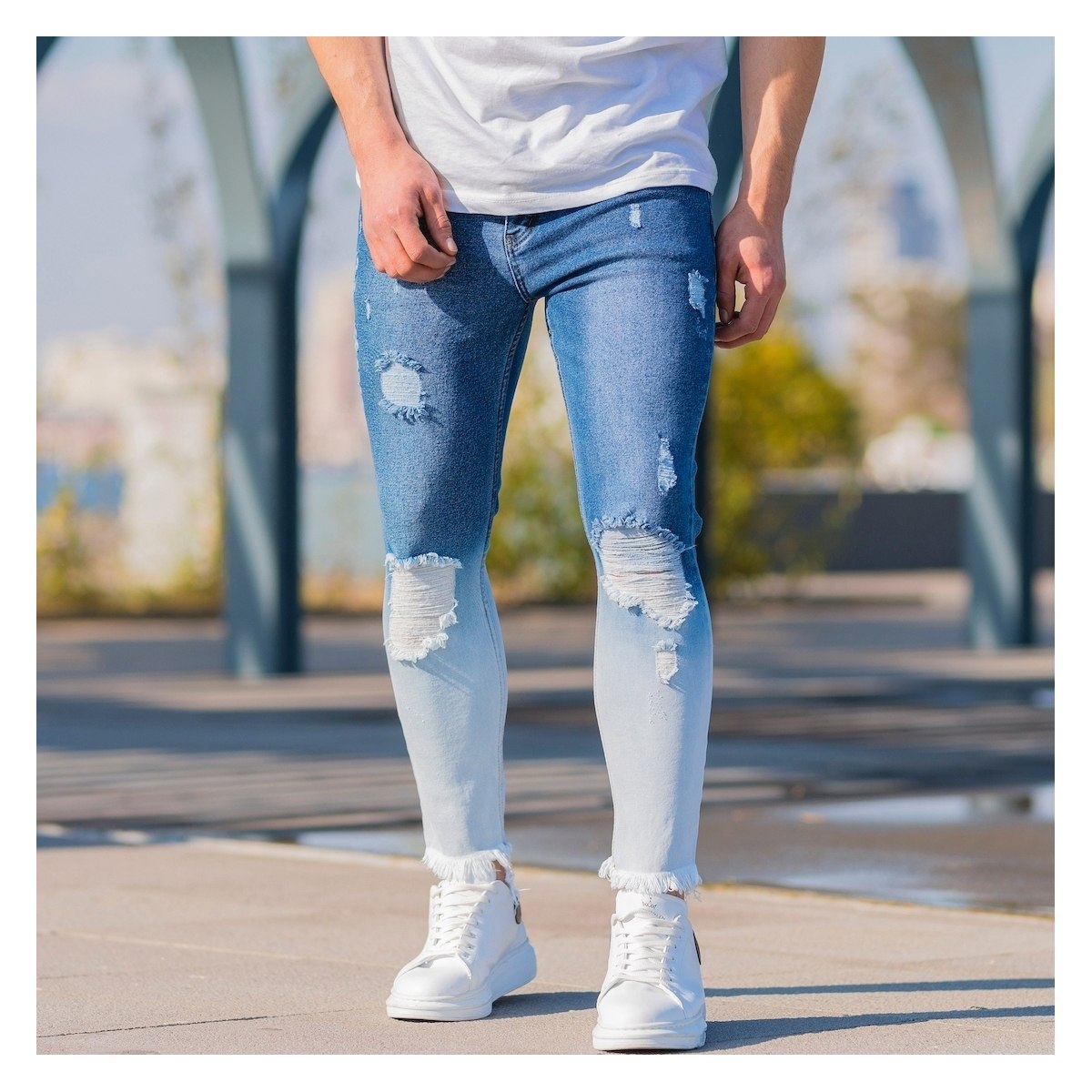 Men's Ragged Degrade Jeans In Blue