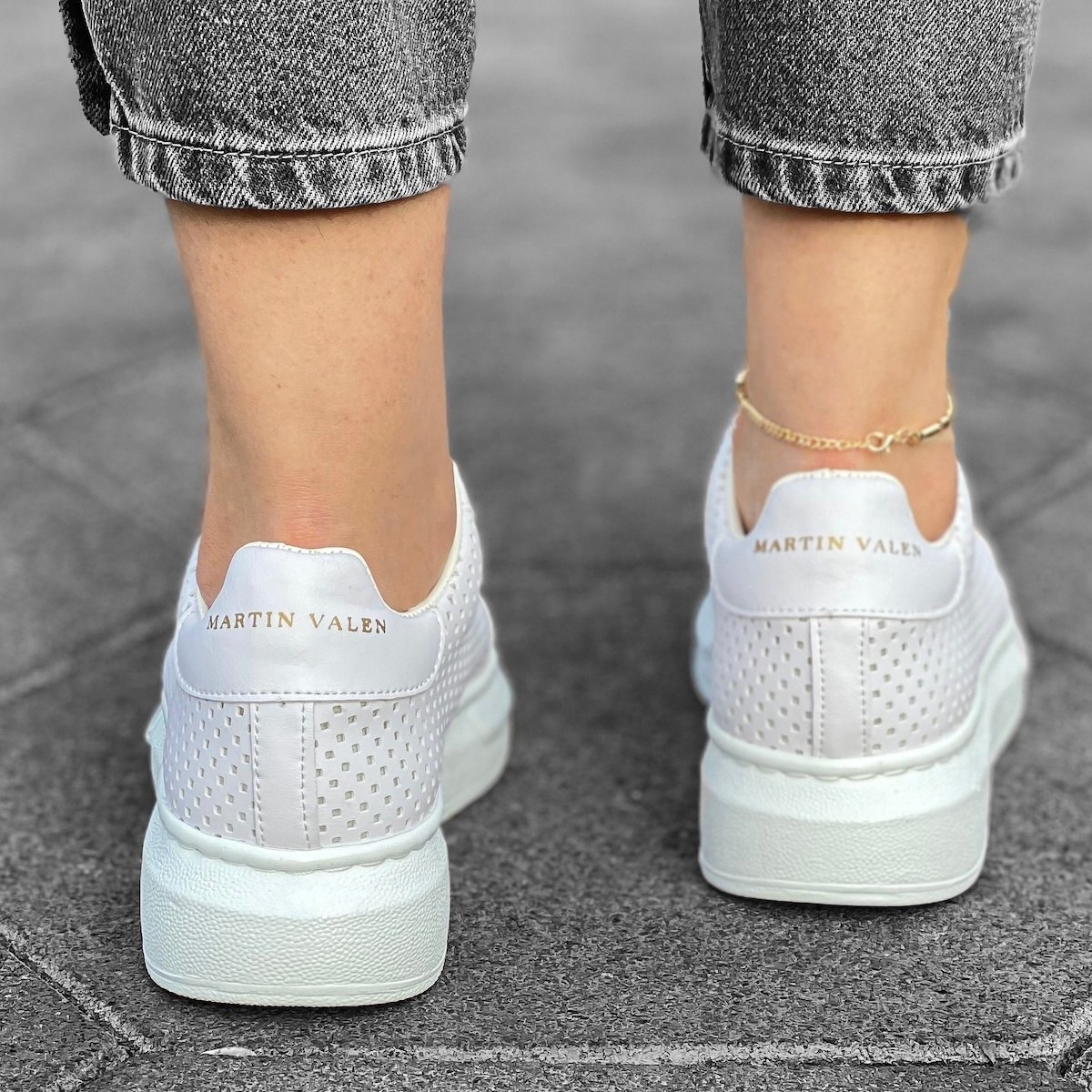 Martin Valen Women’s Chunky Side-Mesh Sneakers in White | Martin Valen