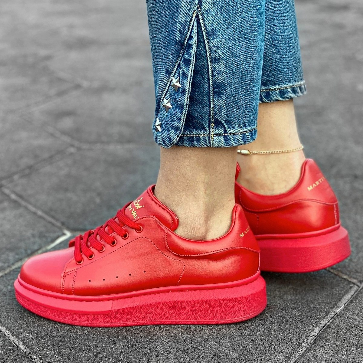 Woman's Hype Sole Sneakers In Full Red - 3