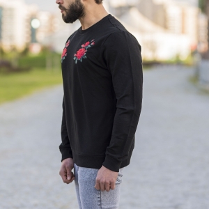 Black Sweatshirt With Rose Details On Arms - 1