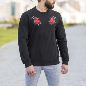 Black Sweatshirt With Rose Details On Arms - 3