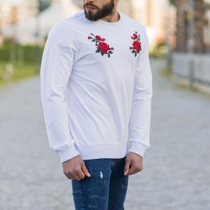 White Sweatshirt With Rose Details